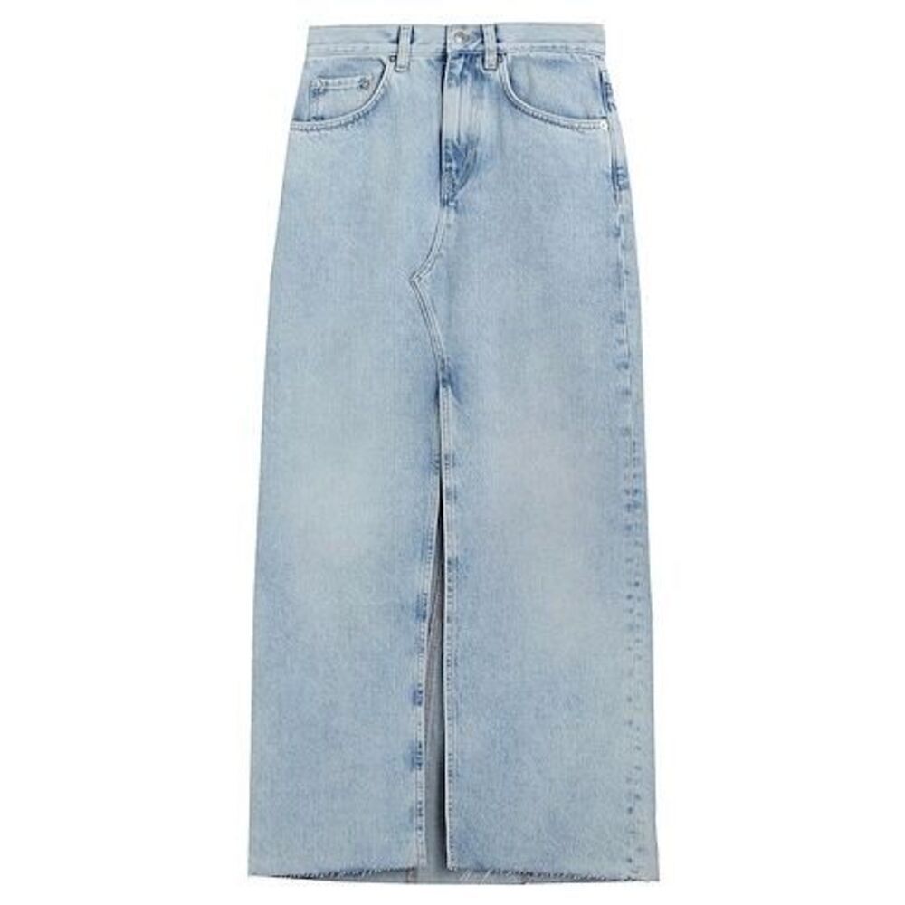 Anthropologie & Other Stories Denim MIDI Skirt size‎ 10 Raw Hem Blue